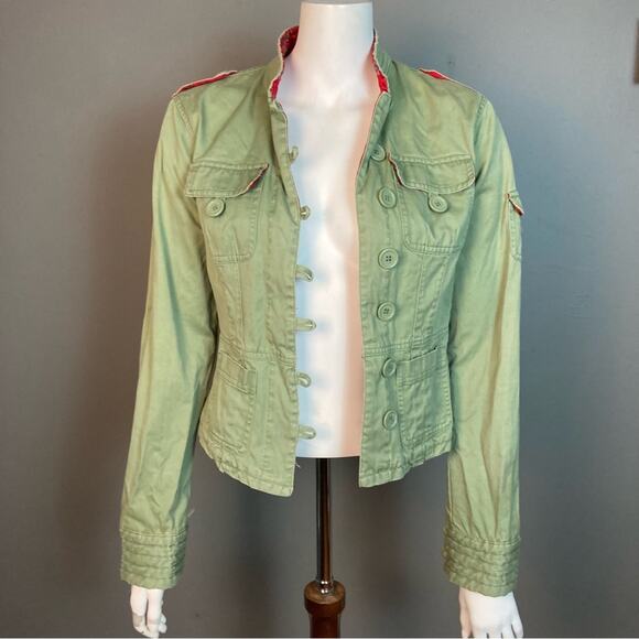 Abercrombie & Fitch jacket medium military Y2K green Asian brocade Bella Swan - Picture 10 of 15
